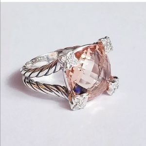 David Yurman Cushioncut On Point Morganite & Diamond Ring (retired design)